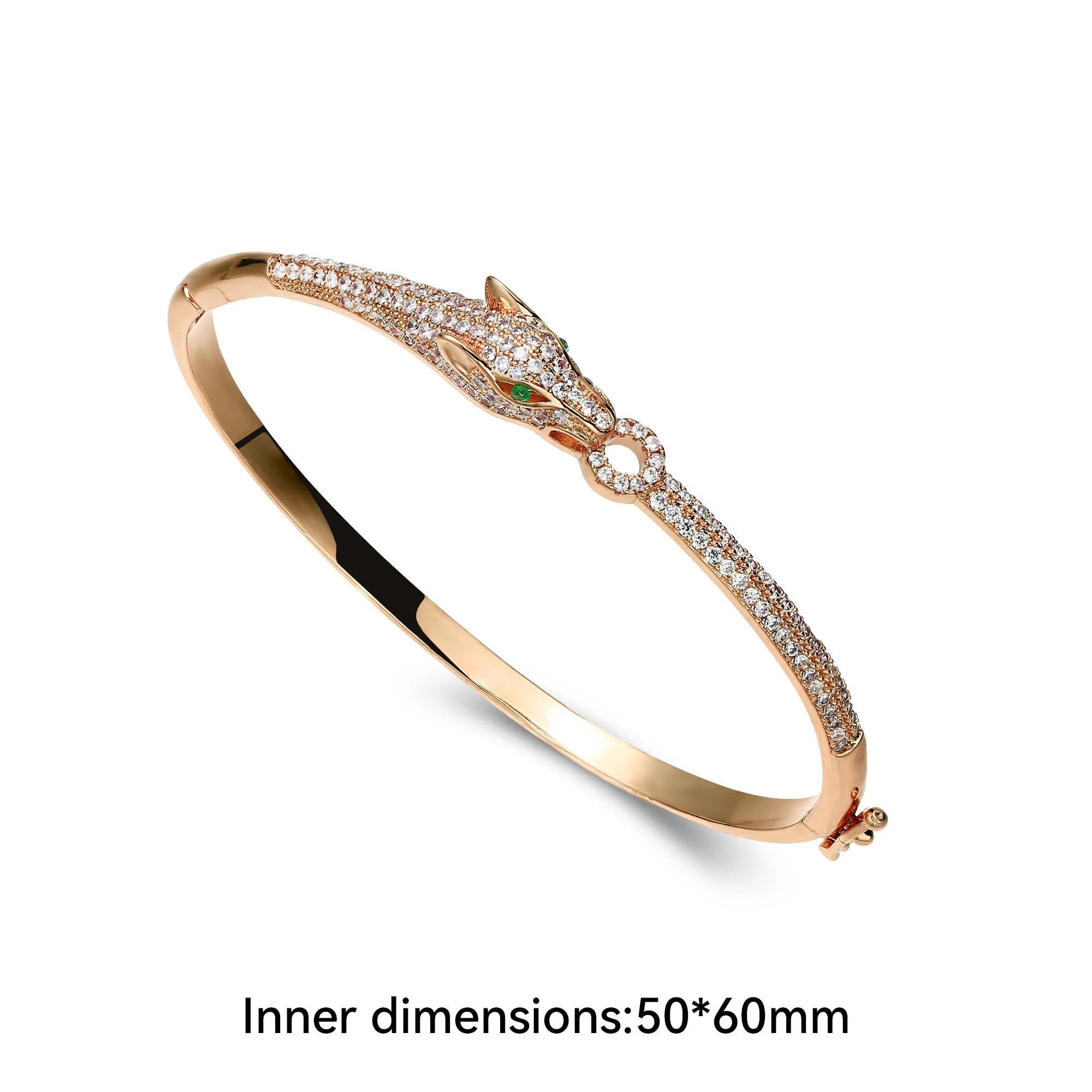 Snow Leopard covered in Rose Gold Plated Brass Zircon Leopard Print Bangle