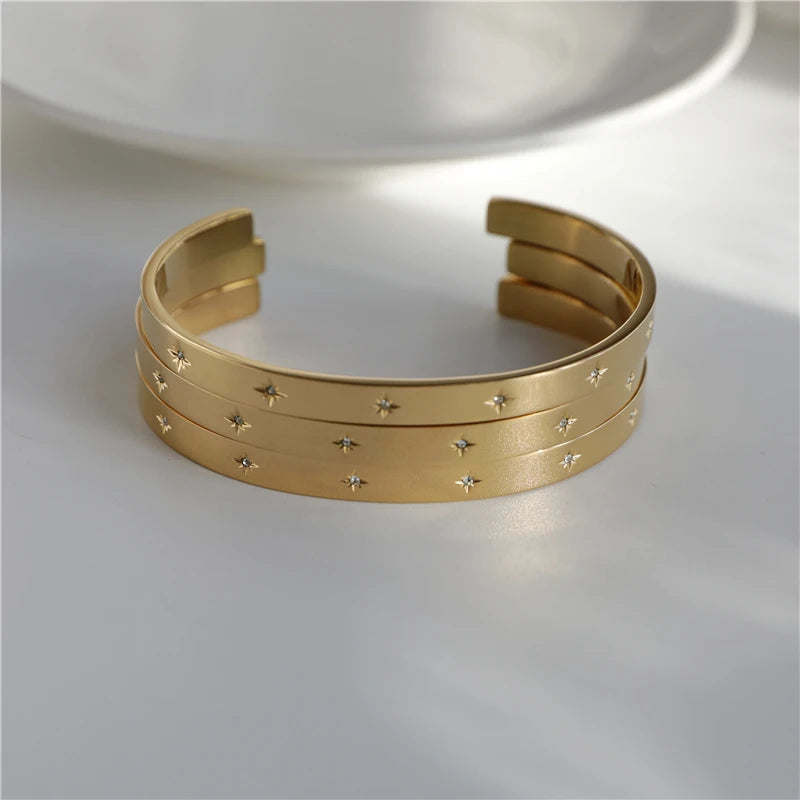 High End 18K PVD Gold Plated Tarnish Free Waterproof 10 North Star Cuff Bracelet Bangle Bracelet Stainless Steel