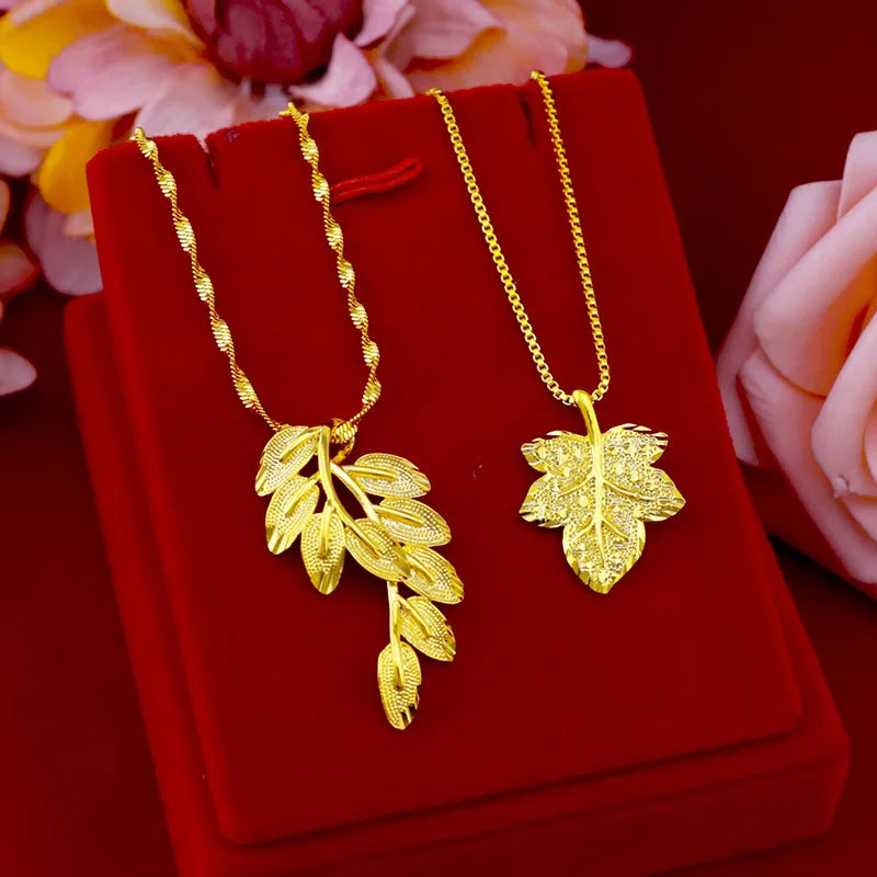 Real 18KT 999 Gold Plated Leaf Pendant Necklace