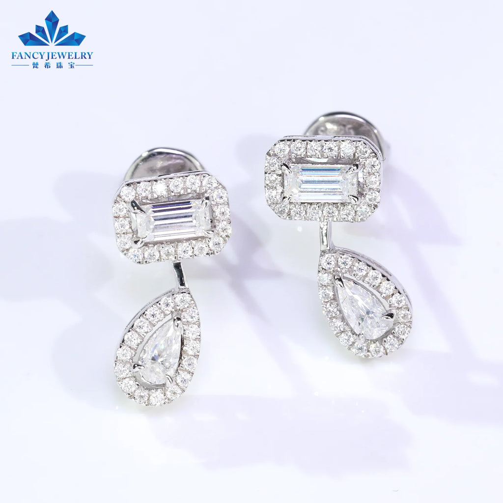 18KT White Gold 925 Sterling Silver GRA VVS Lab Diamond Gemstone Moissanite Drop Earring Hoop Earrings