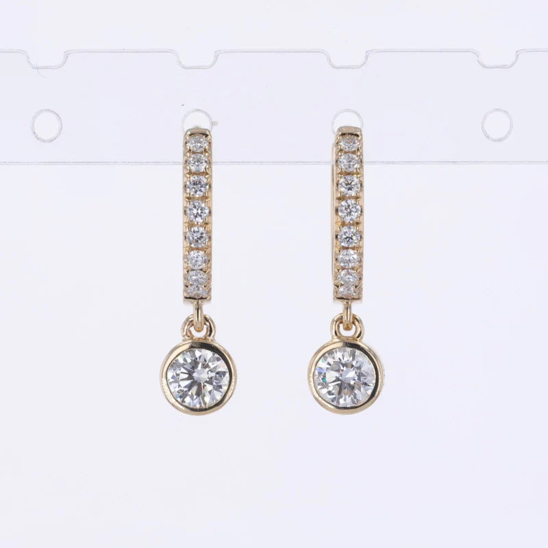 Vintage 10KT 14KT or 18KT Yellow Gold Hoop Bezel Earrings With 0.3CT DEF VS VVS IGI Diamonds 4.0mm Lab Diamond