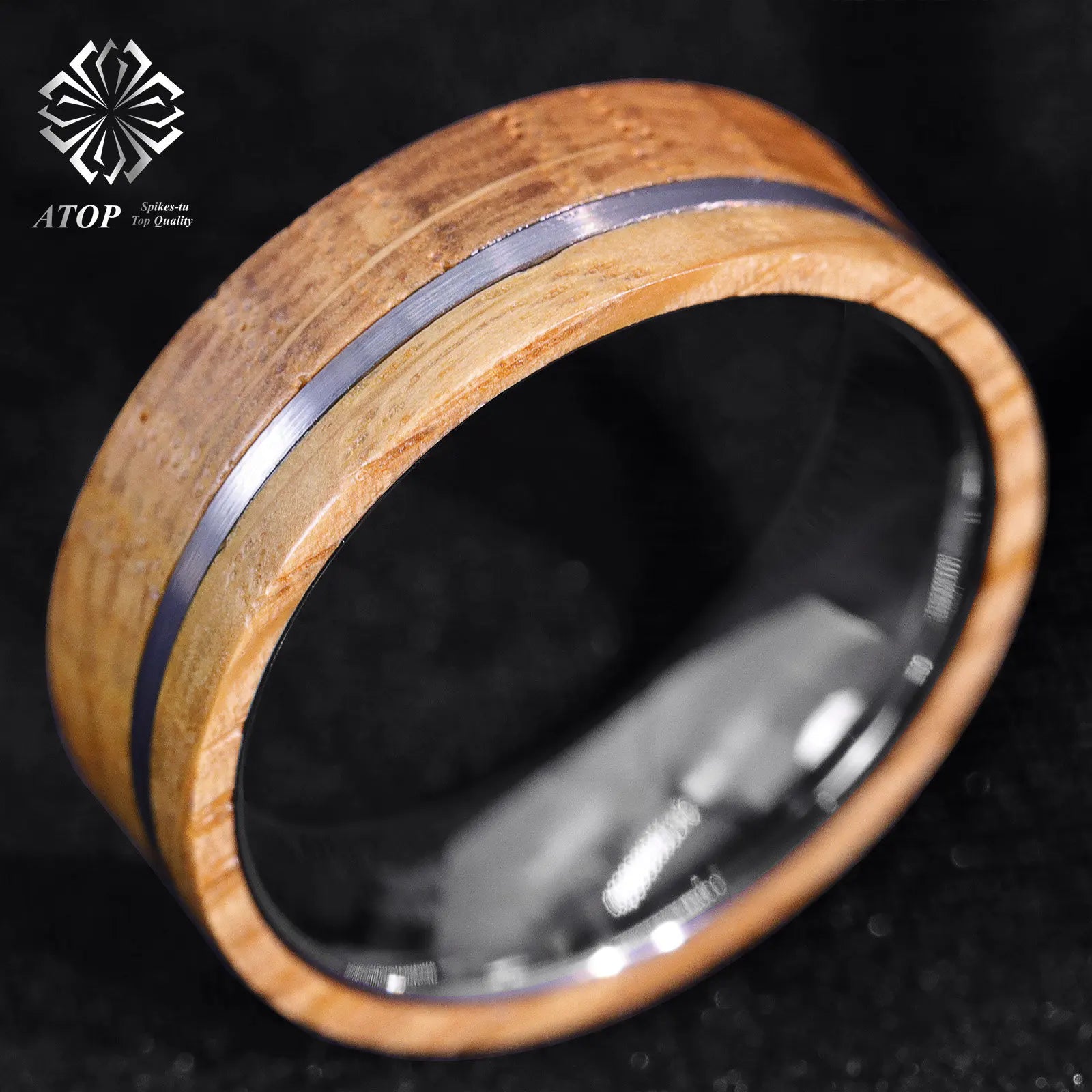 8MM Tungsten Ring Whiskey Barrel Wooden Wedding Ring