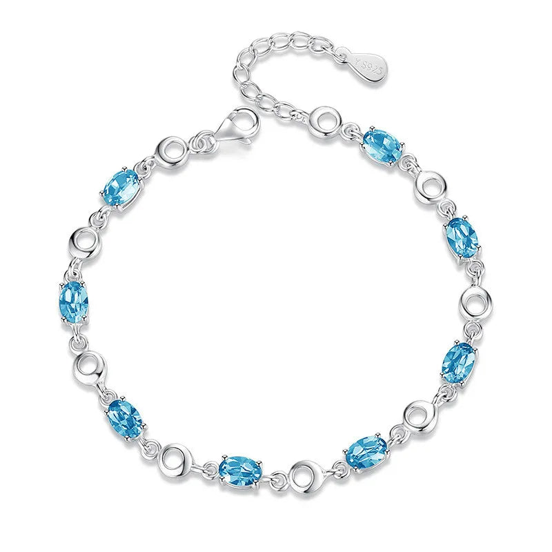 925 Sterling Silver Topaz with Zircons Blue Color Gemstone Bracelet
