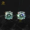 Certified Lab Diamond 8MM Blue Green Portuguese Cut Moissanite Stud Earrings
