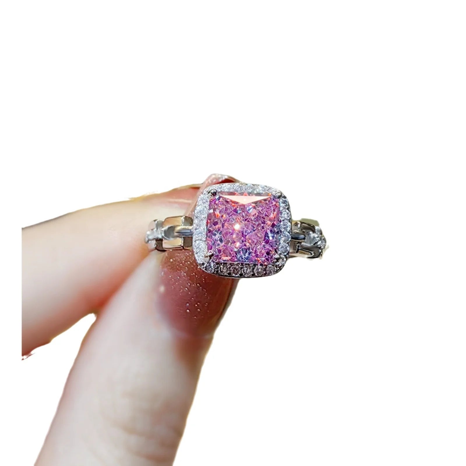 14KT White Pink Lab Diamond Rings