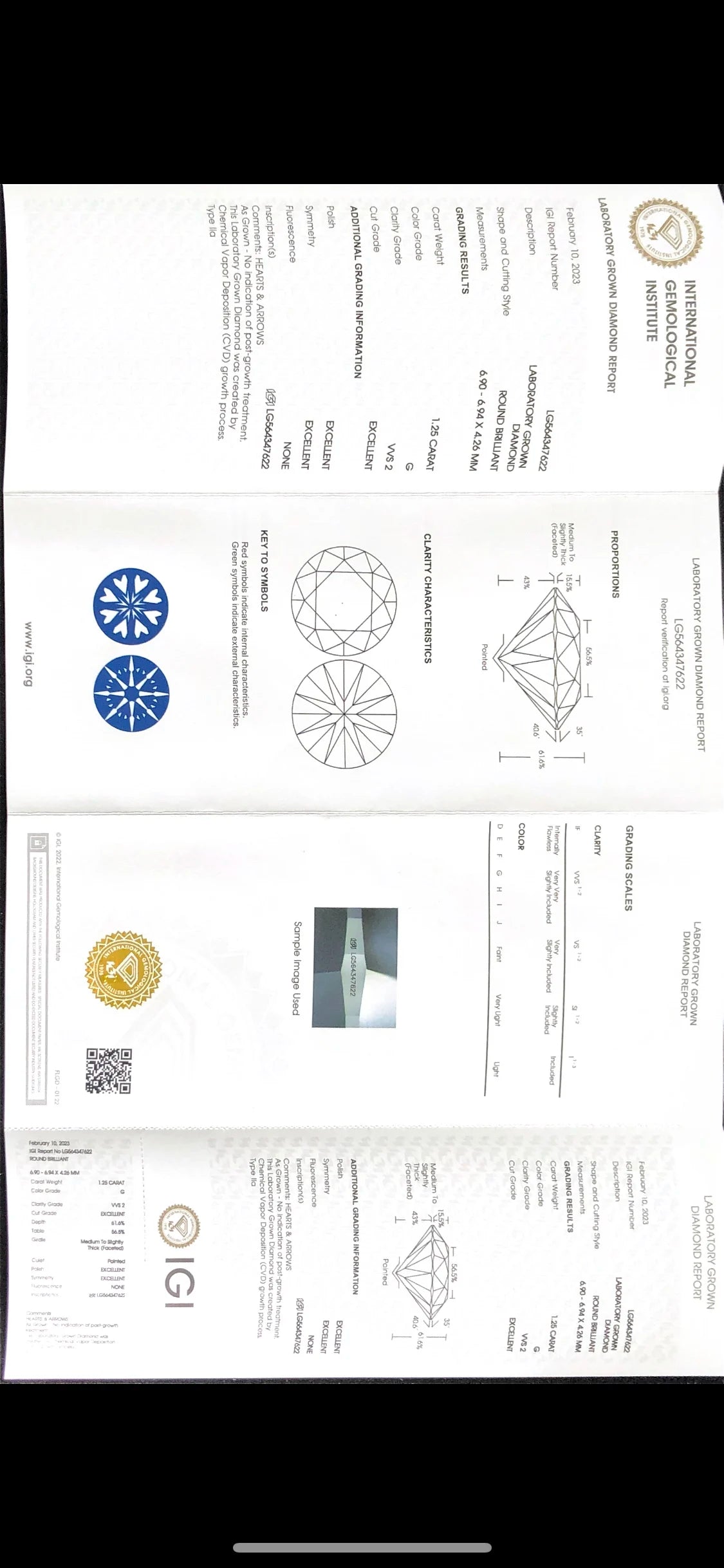 1.25 Carat G VVS2 Lab Diamond RD Diamond