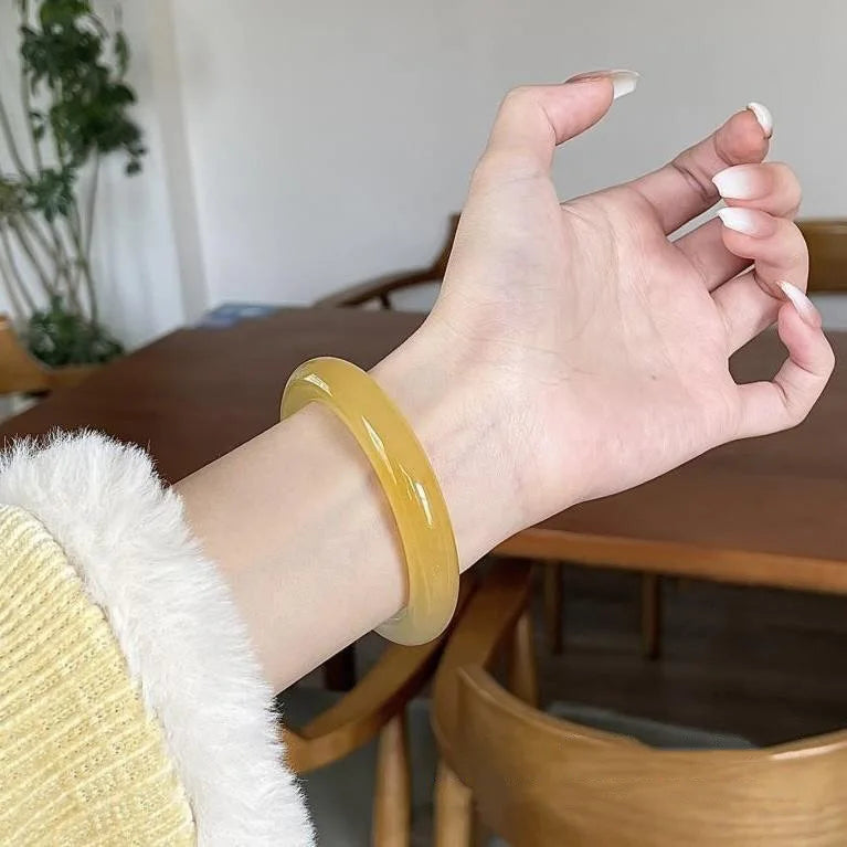 Yellow & White Real Jade Natural Ice Jade Bangle