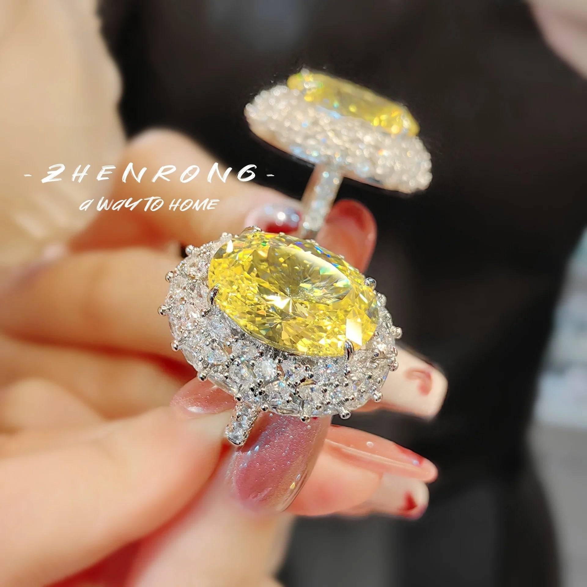 Platinum Plated Brass Zircon Lab Diamond Canary Promise Ring