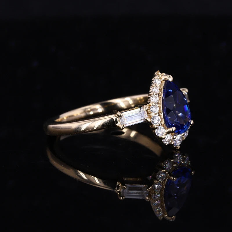 Fancy Pear Cut Deep Blue   Sapphire 34# 5*8MM Set in 14KT Rose Gold