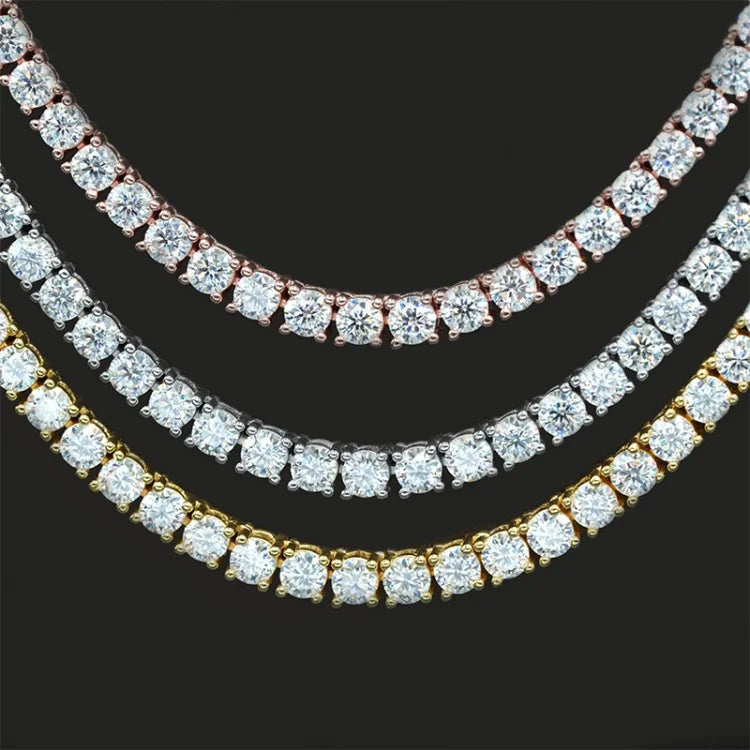 LAB Diamond 3mm S925 Tennis Chain White Gold Necklace for Women Fine Moissanite