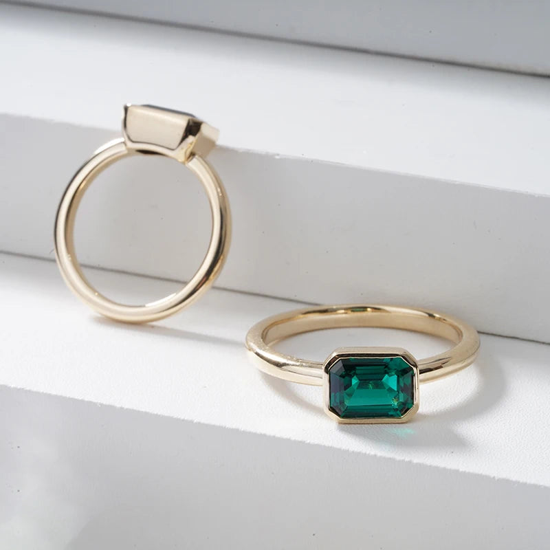 14KT Solid Gold Ring Bezel Diamond Lab Moissanite Diamonds