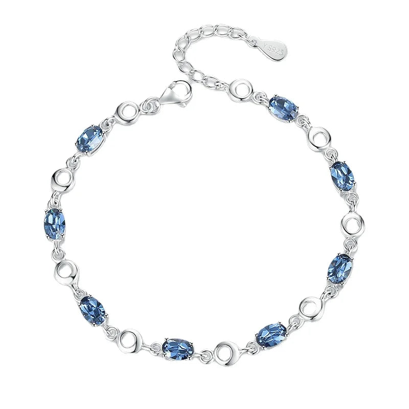 925 Sterling Silver Topaz with Zircons Blue Color Gemstone Bracelet