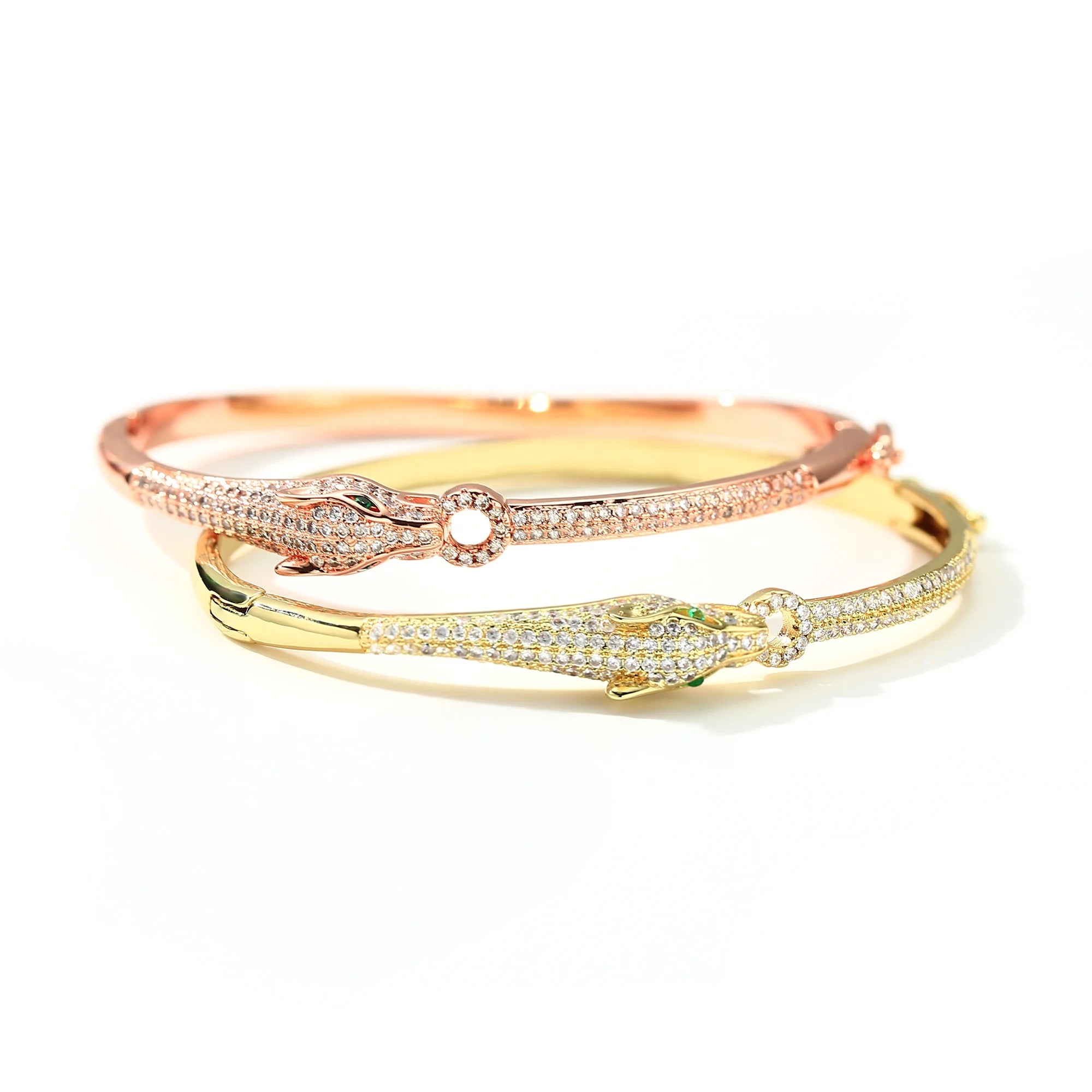 Snow Leopard covered in Rose Gold Plated Brass Zircon Leopard Print Bangle