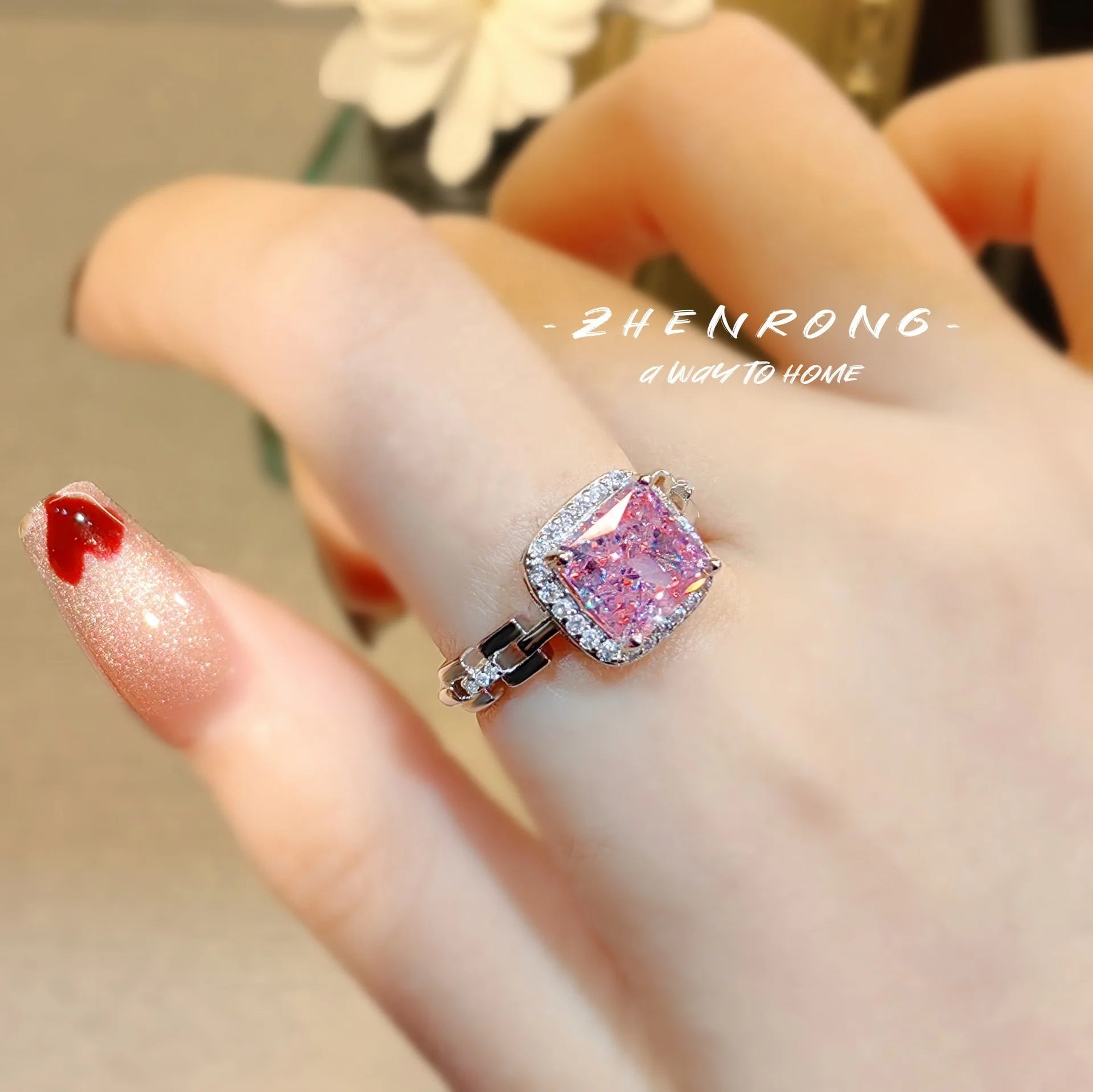 14KT White Pink Lab Diamond Rings