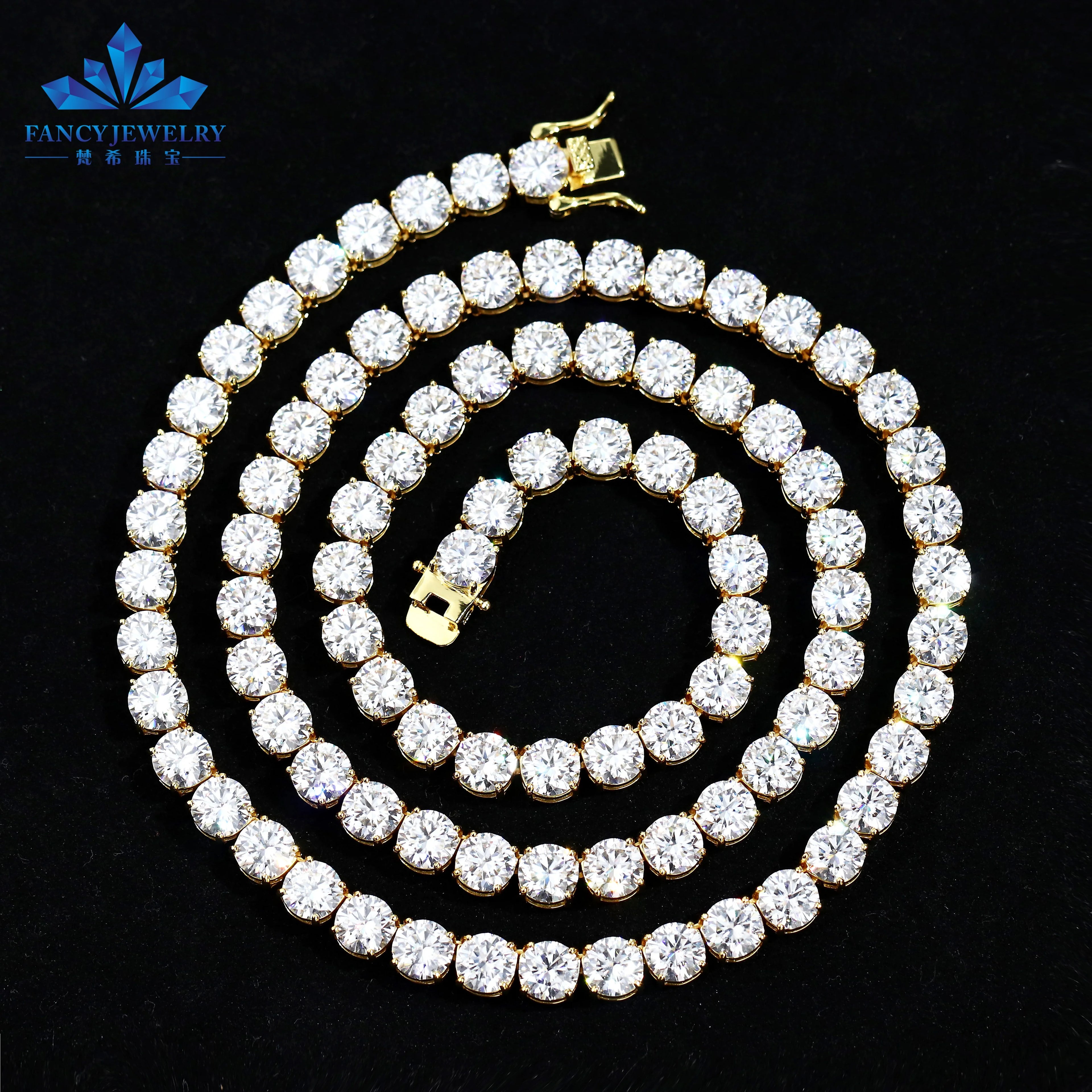 925 Sterling Silver 3mm 4mm 5mm VVS Moissanite Diamond Link Chain