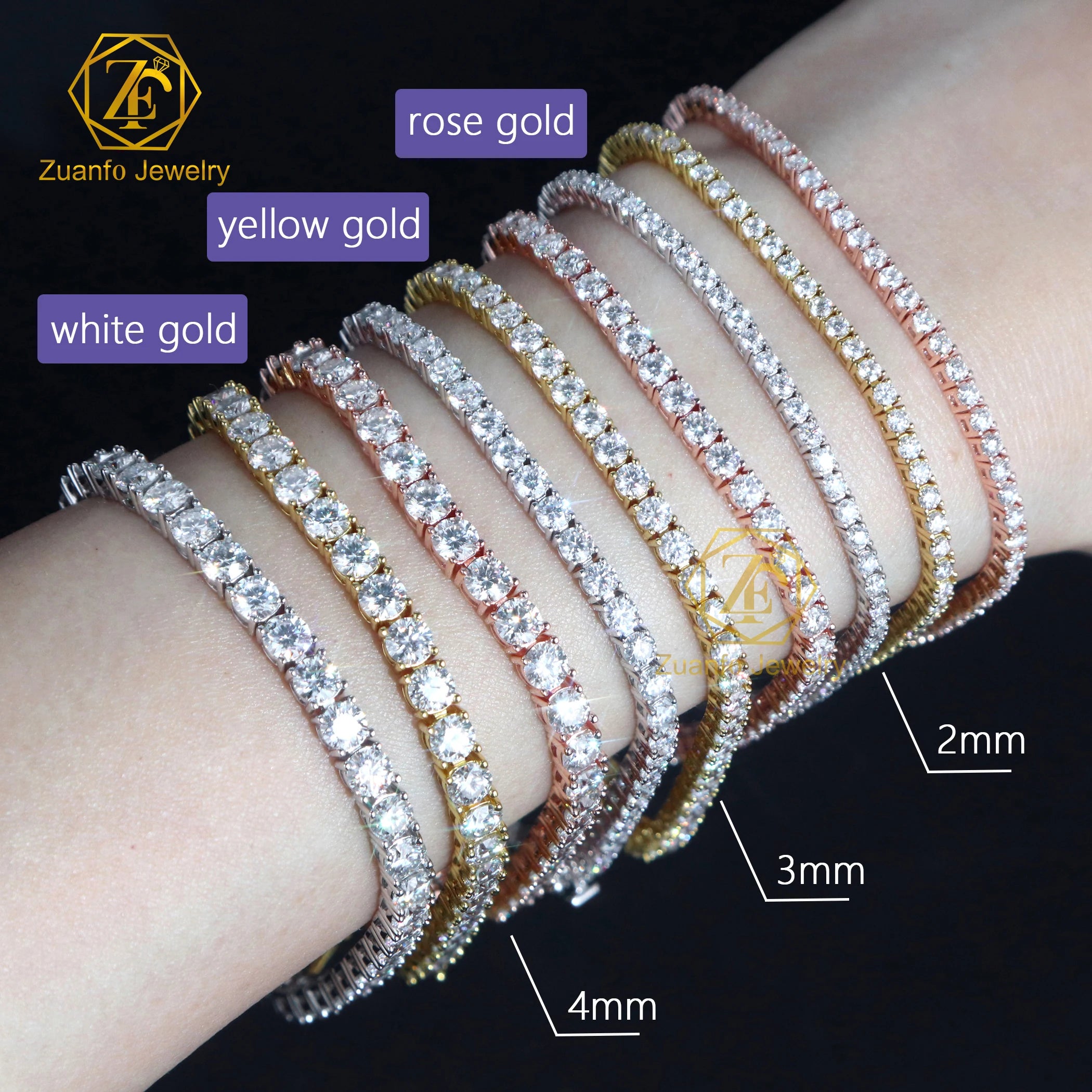 3mm 4mm 2mm S925 Sterling Silver Tennis Chain White Gold Plated Women LAB Diamond Jewelry VVS Moissanite Bracelet Men Necklace