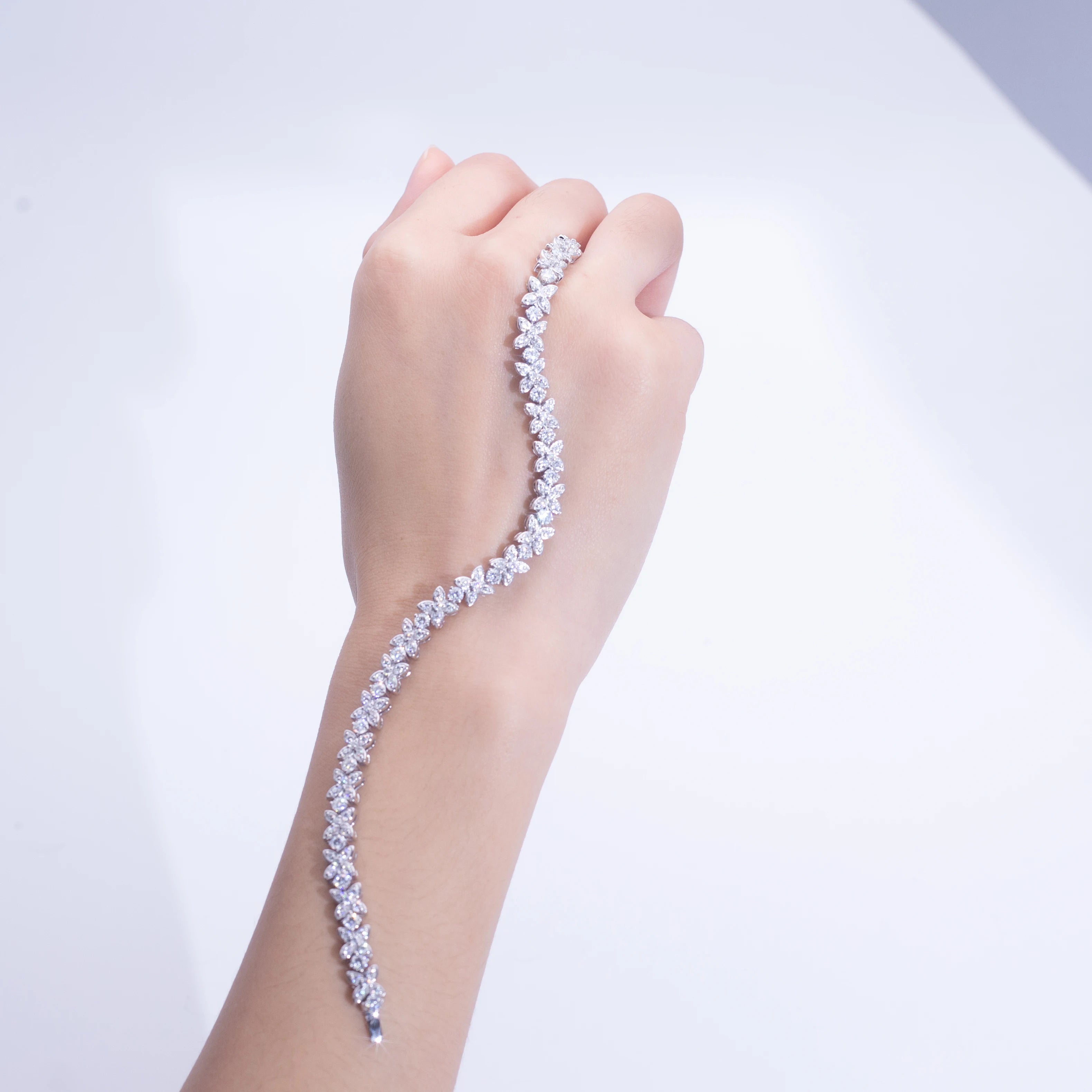 14KT Solid White Gold Lab Diamond Custom Bracelet