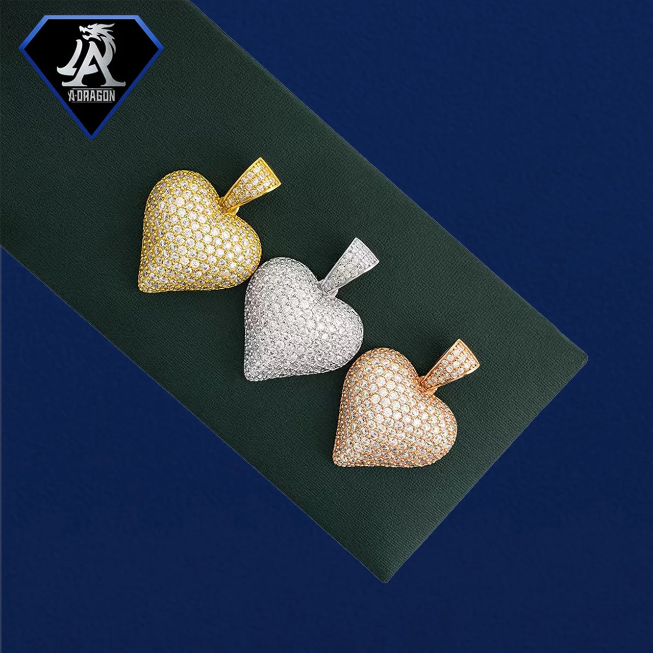 Iced Out VVS Heart Shaped Pave Moissanite Heart Puffers