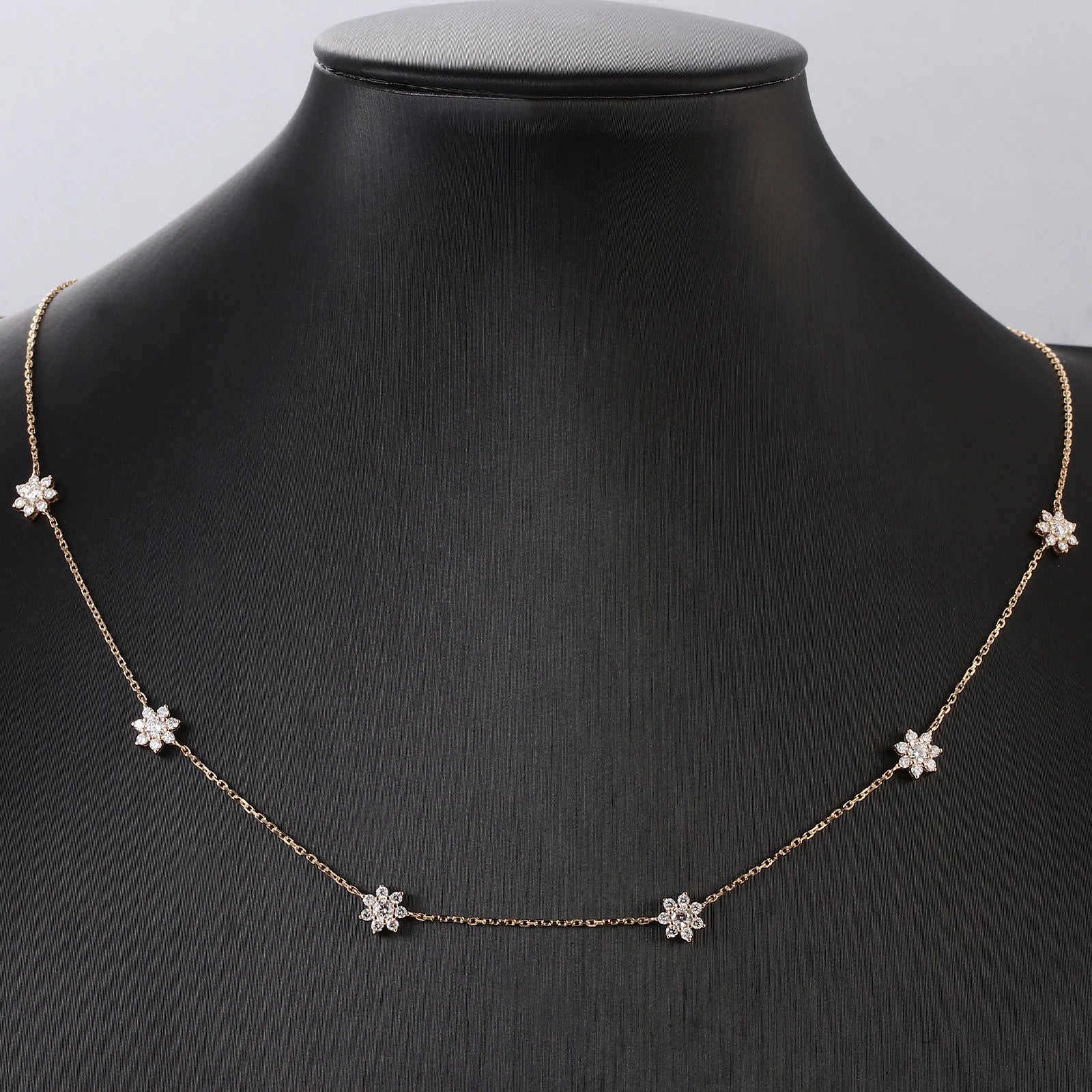 Luxury 18KT Solid Gold Flower Station Necklace DEF VVS Lab Diamond Necklace