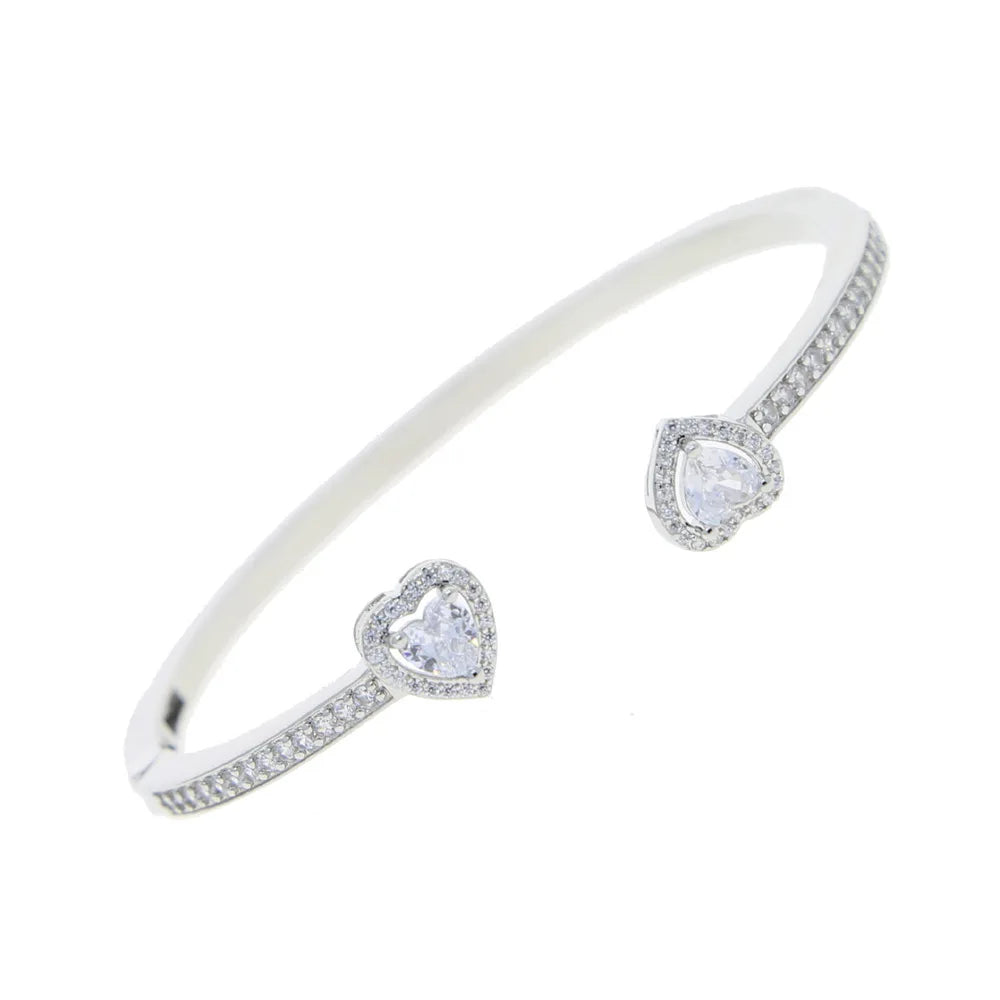 CZ Heart Double Heart High Quality Charm Bangle