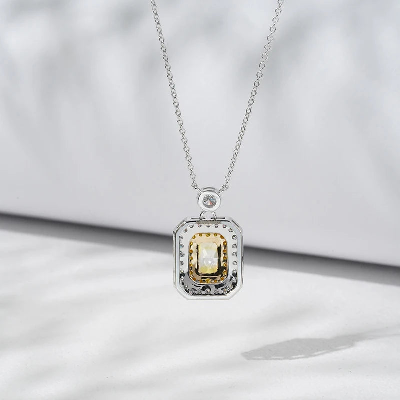18KT Solid White Gold 0.84 Carat Yellow Diamond Radiant Cut Lab Diamond Necklace
