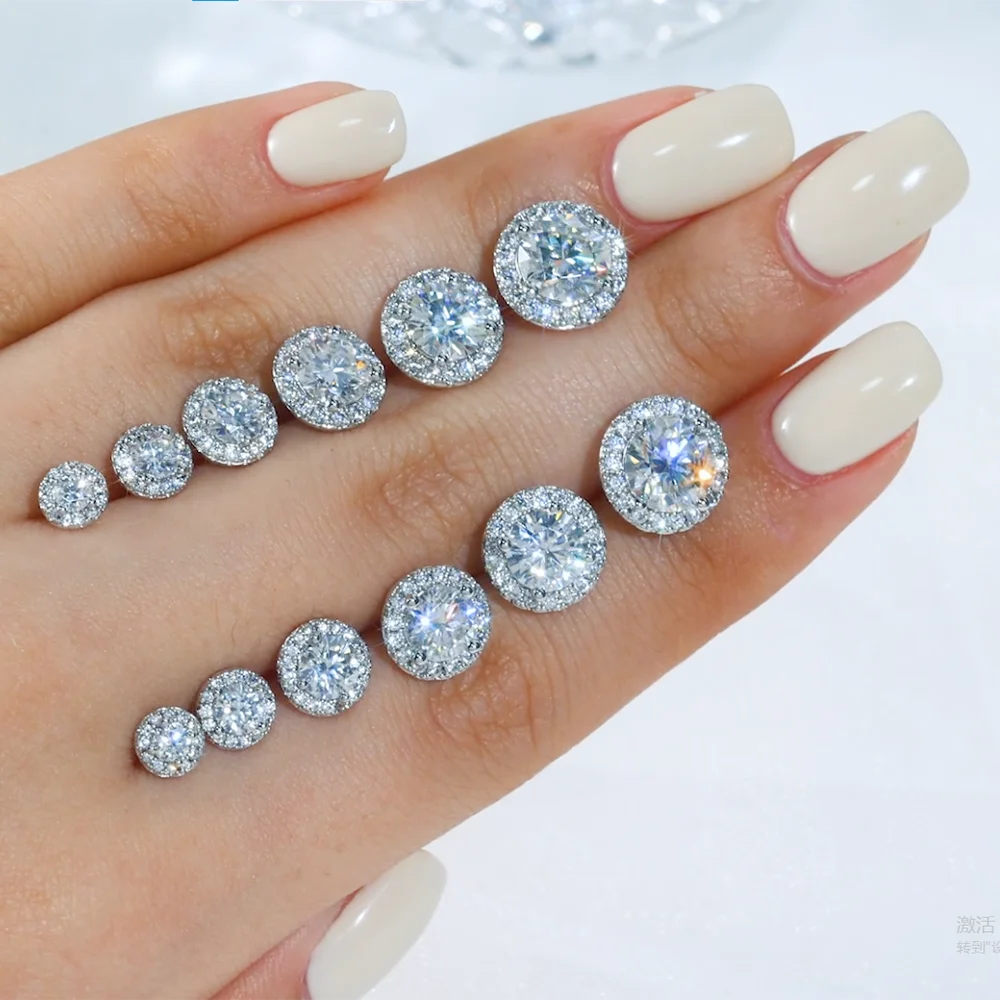 VVS  925 Sterling Silve 1- 2 Carat LAB Diamond Moissanite Halo Earring