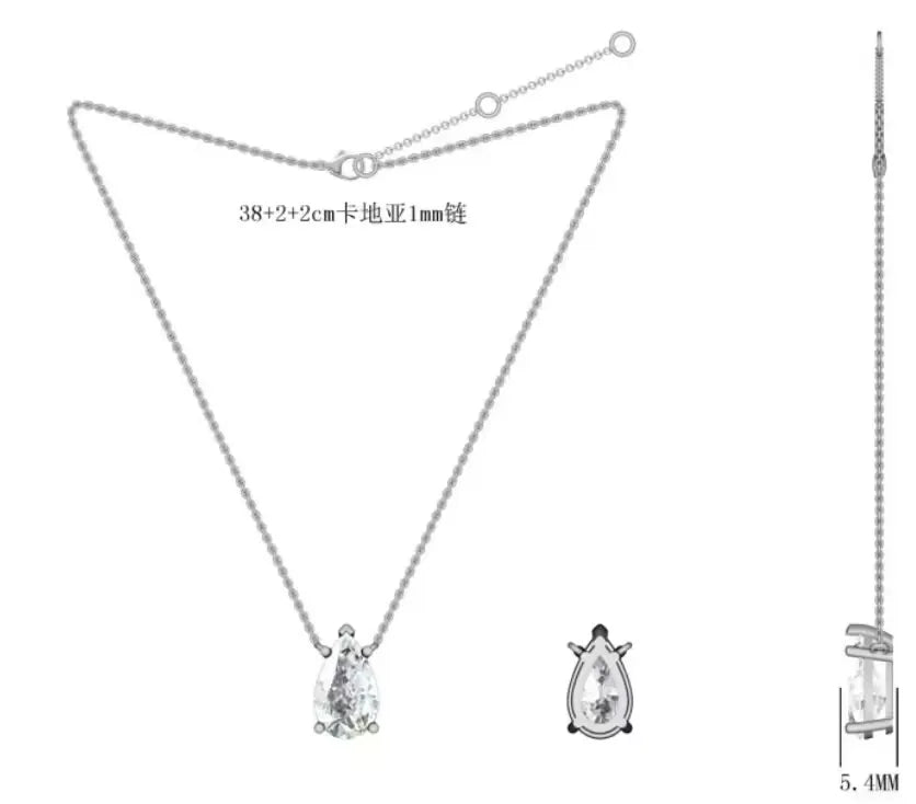 14KT White Gold 3 Carat DEF VS VVS Pear Cut 4 Claw Prong Lab Diamond Solitaire Necklace