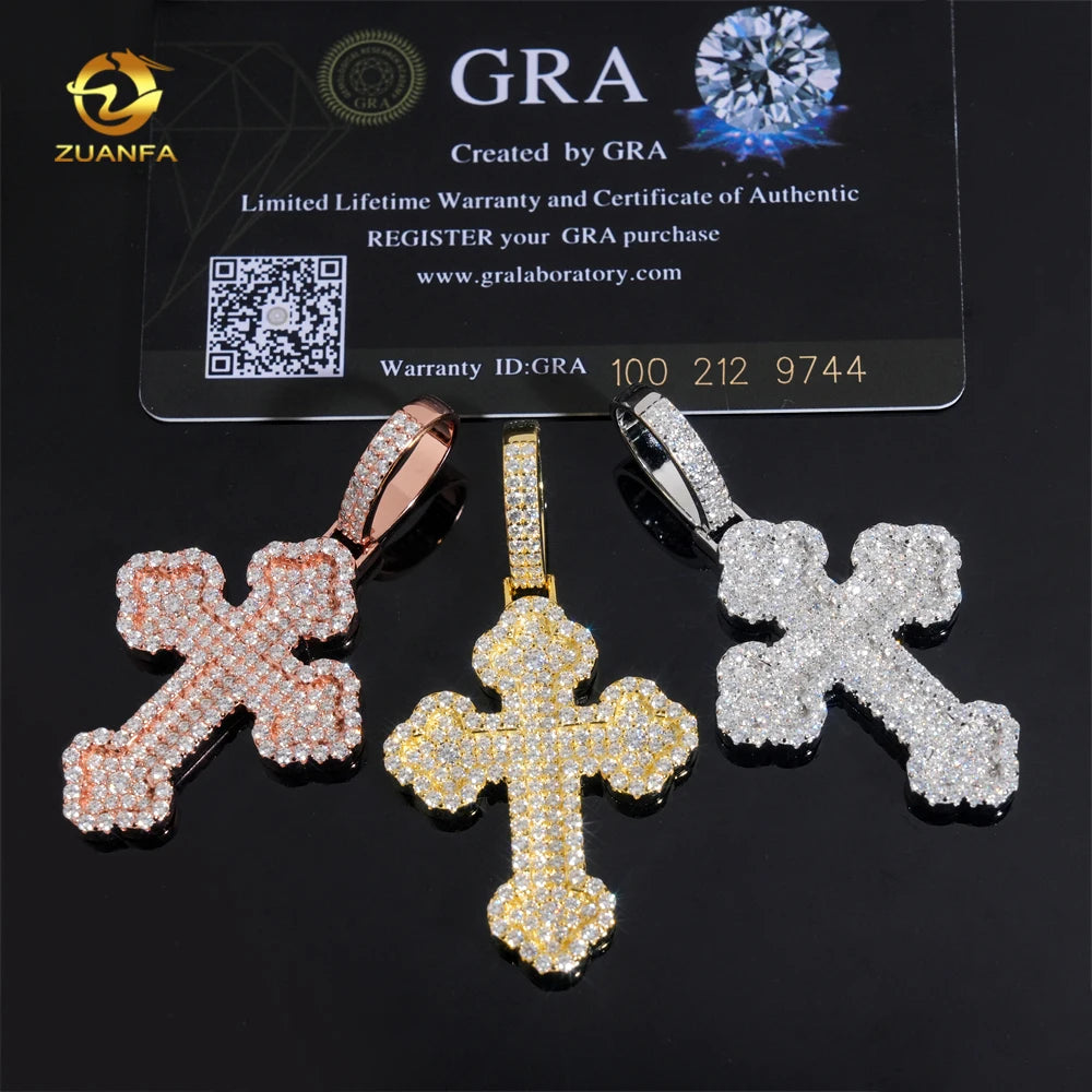 Moissanite Diamond 925 Sterling Silver Iced Out Pendant Cross Lab Diamond Cross Pendant