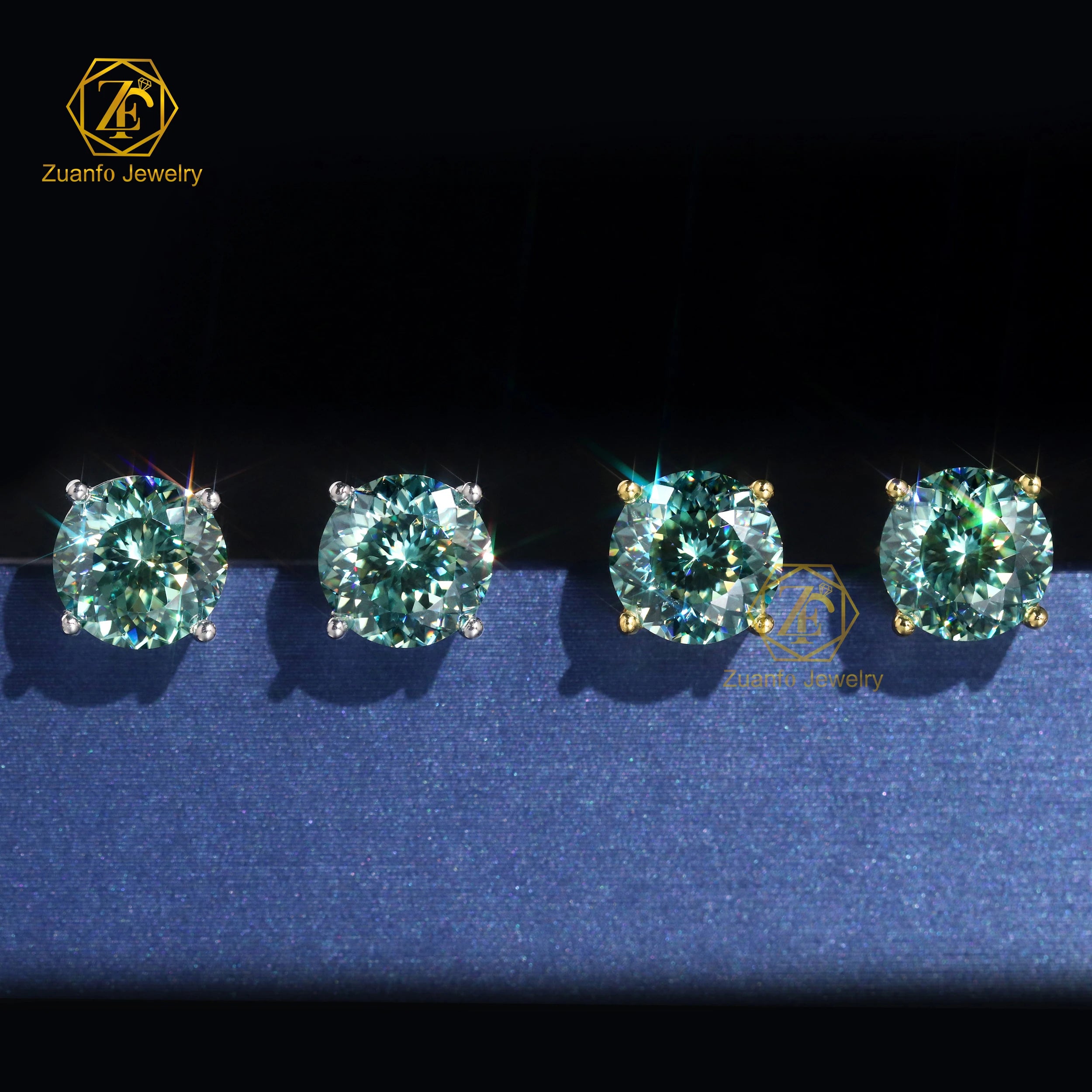 Certified Lab Diamond 8MM Blue Green Portuguese Cut Moissanite Stud Earrings