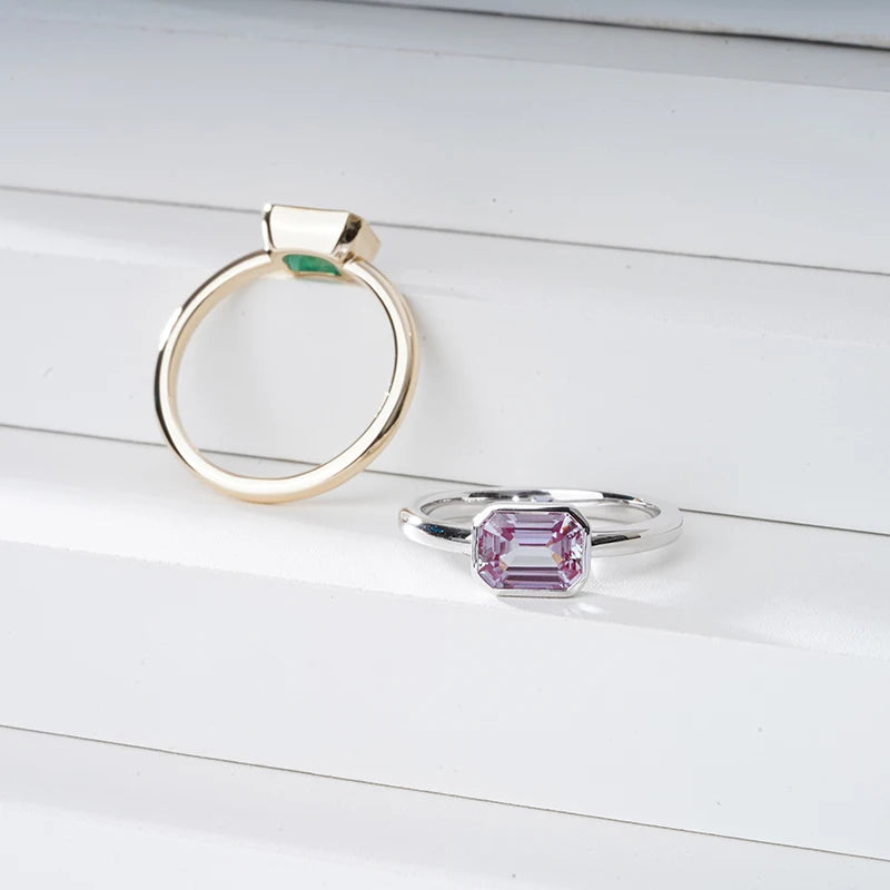 14KT Solid Gold Ring Bezel Diamond Lab Moissanite Diamonds