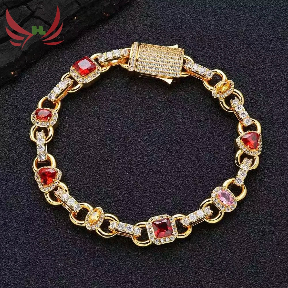 Luxury Men's Bracelet 10MM Colored Gemstone Bracelet 18KT Yellow Gold