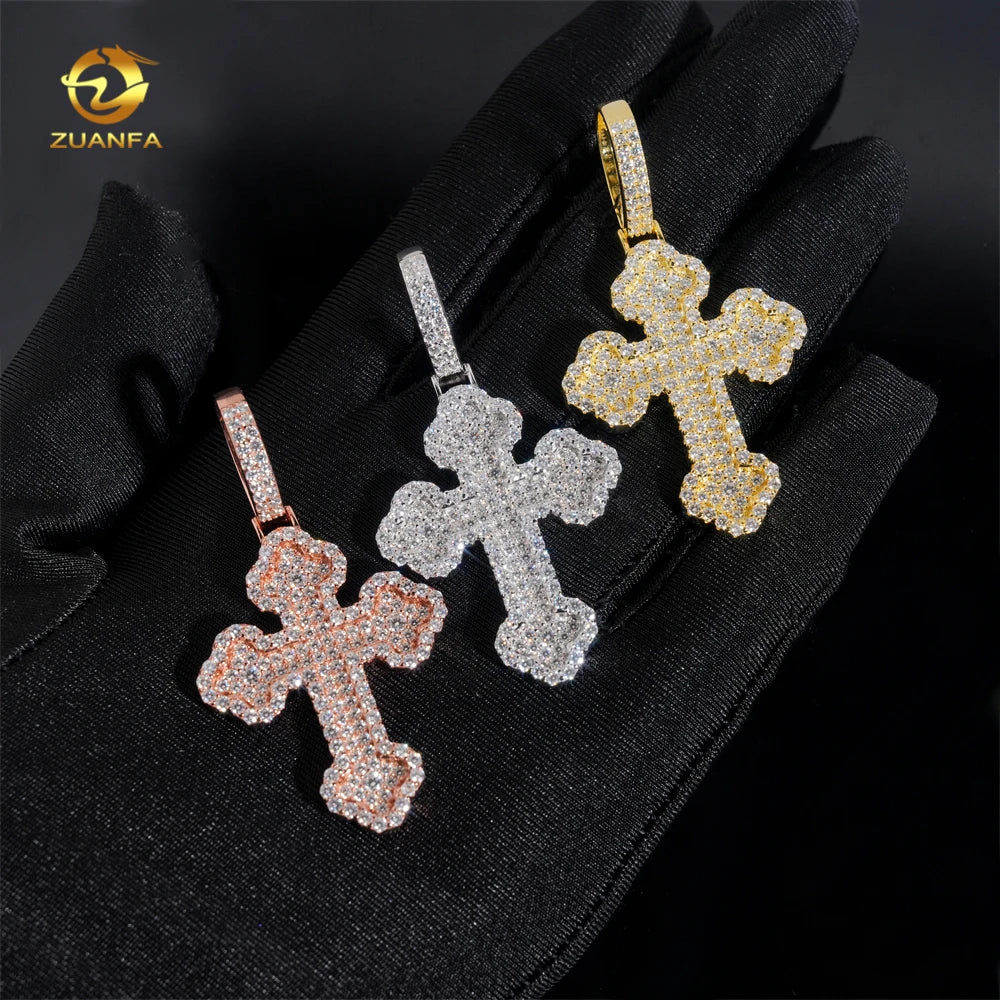 Moissanite Diamond 925 Sterling Silver Iced Out Pendant Cross Lab Diamond Cross Pendant