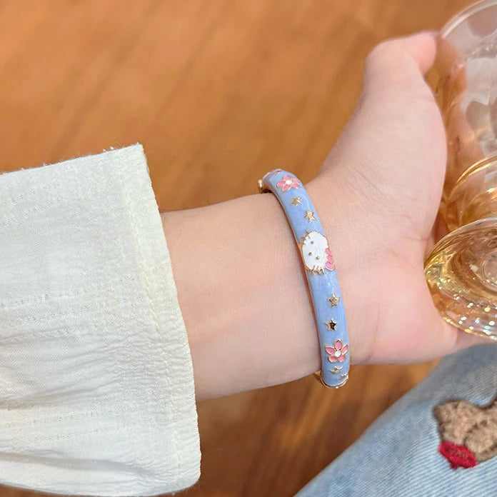 Hello Kitty Enamel Bracelet Bangles Dipped White Gold Plating Over Stainless Steel Zinc