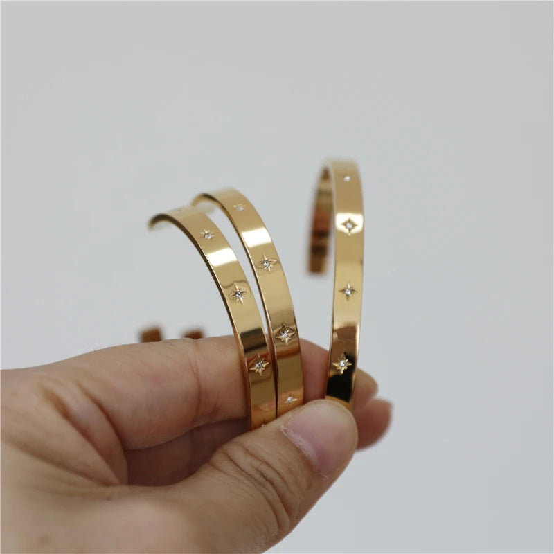High End 18K PVD Gold Plated Tarnish Free Waterproof 10 North Star Cuff Bracelet Bangle Bracelet Stainless Steel