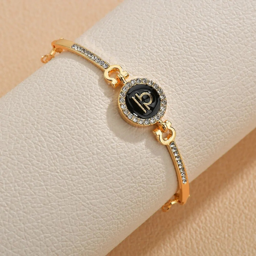 12 Design Zodiac Bracelets Bangles Jewelry Round Horoscope Astrology Bracelet Gold Color Diamond Pendant Charms Bracelet