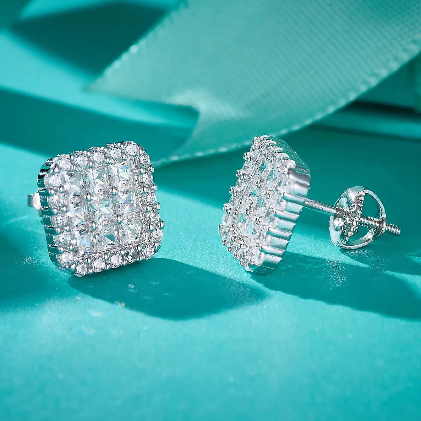 18KT White Gold Plated Sterling Silver Ladies Screw Lab Grown Diamond Earrings