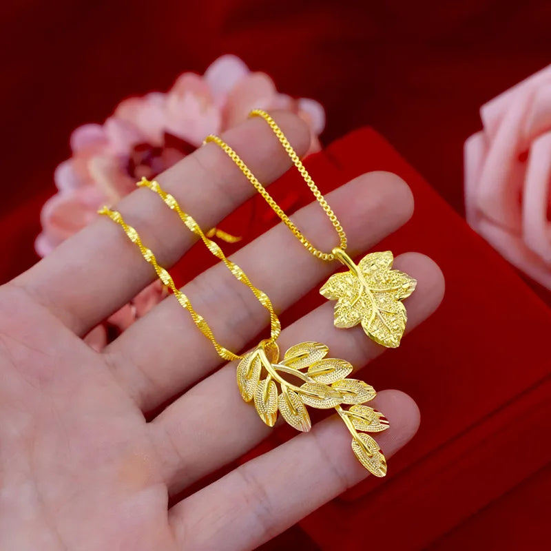 Real 18KT 999 Gold Plated Leaf Pendant Necklace
