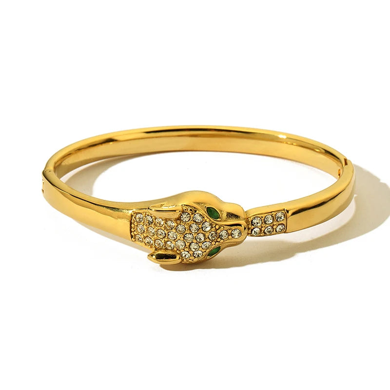 Jiojew Women High Quality Stainless Steel Leopard Head Fashion Charm Bracelets Bangles for Women