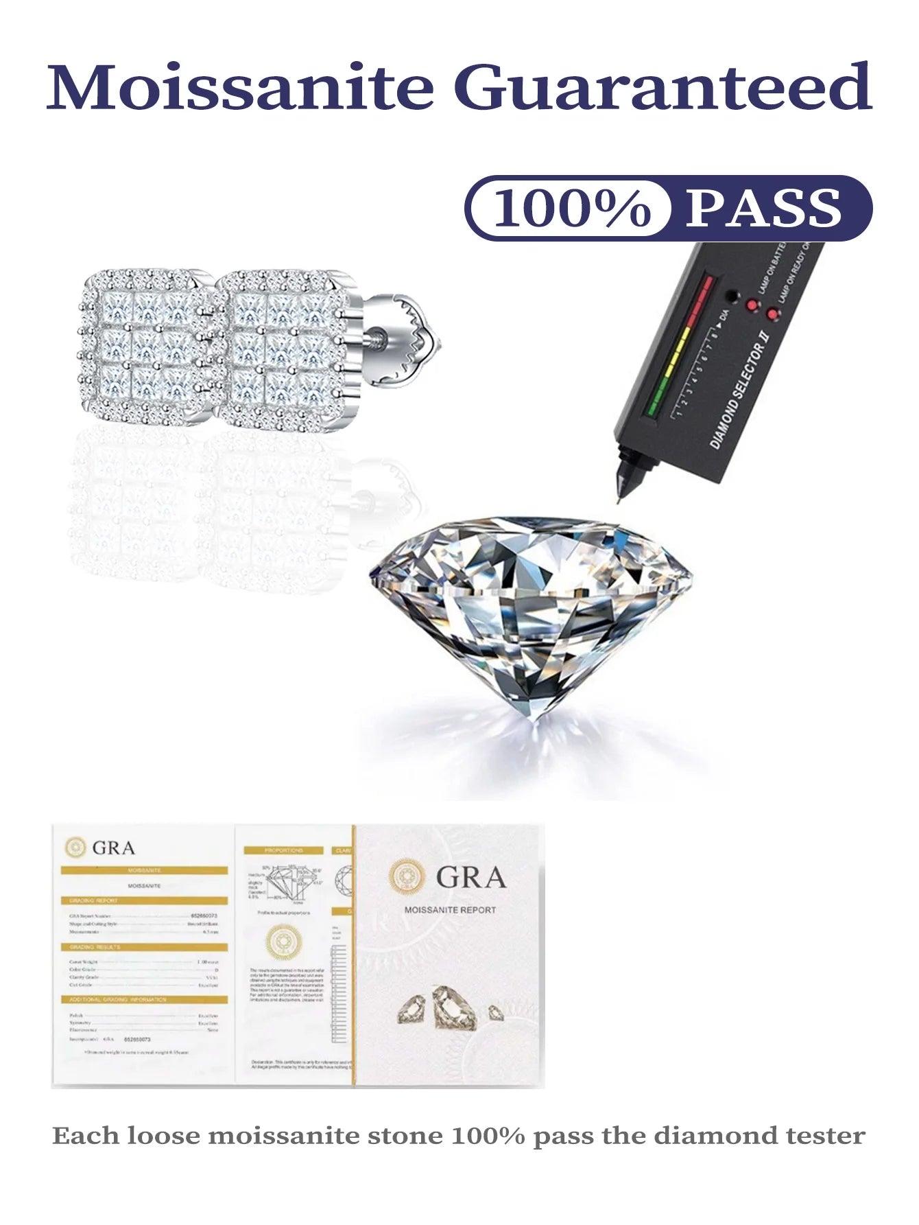 18KT White Gold Plated Sterling Silver Ladies Screw Lab Grown Diamond Earrings