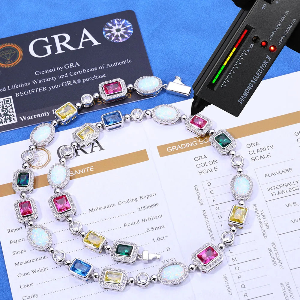 S925 Silver Moissanite Women High End Clavicle Chain Colorful Gemstone