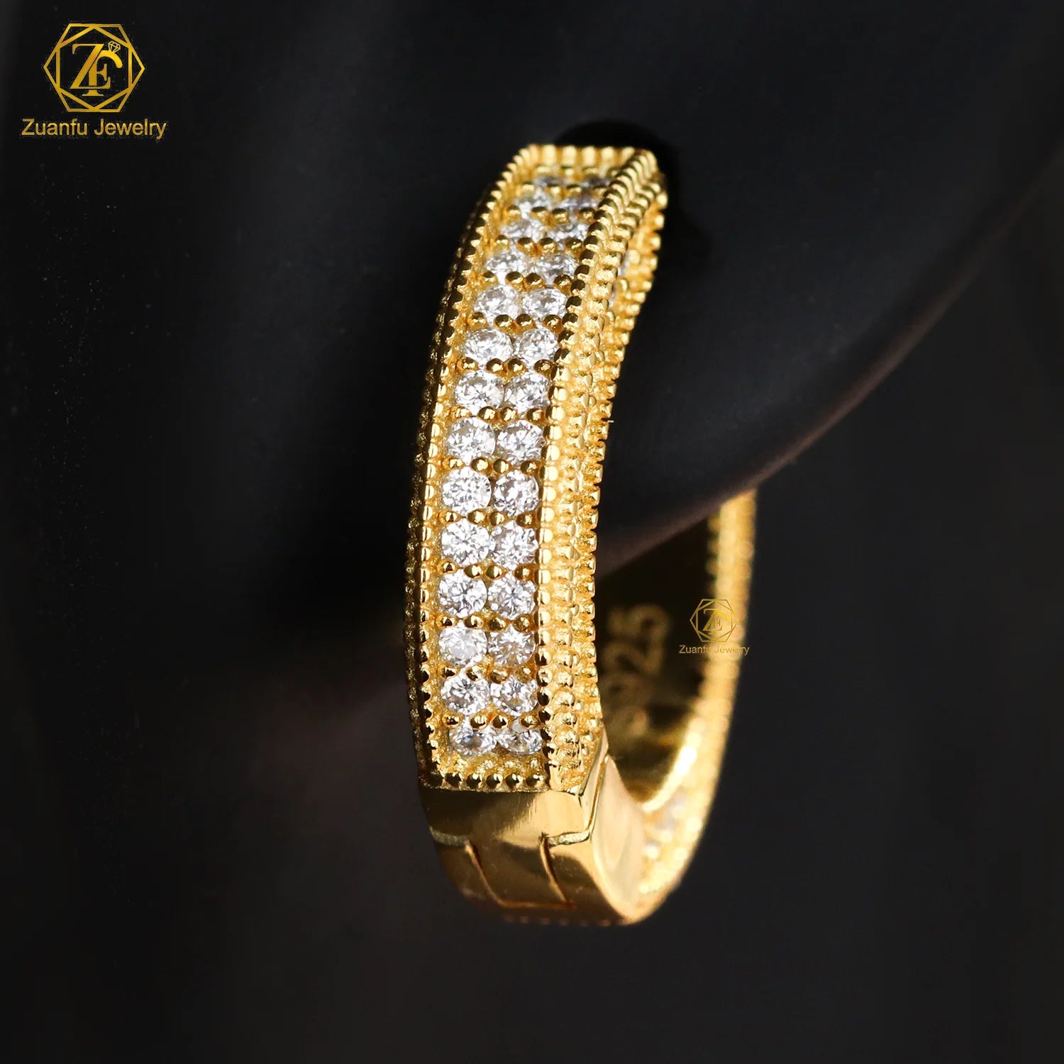 Micro Pave Three Side Moissanite GRA VVS Lab Diamond 925 Waterproof Earrings