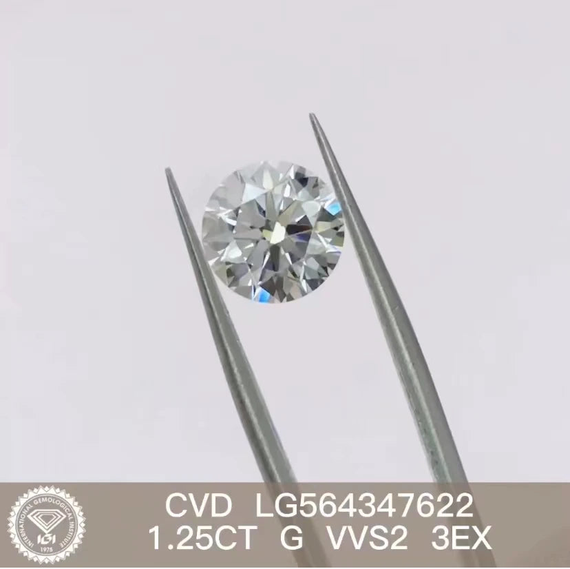 1.25 Carat G VVS2 Lab Diamond RD Diamond