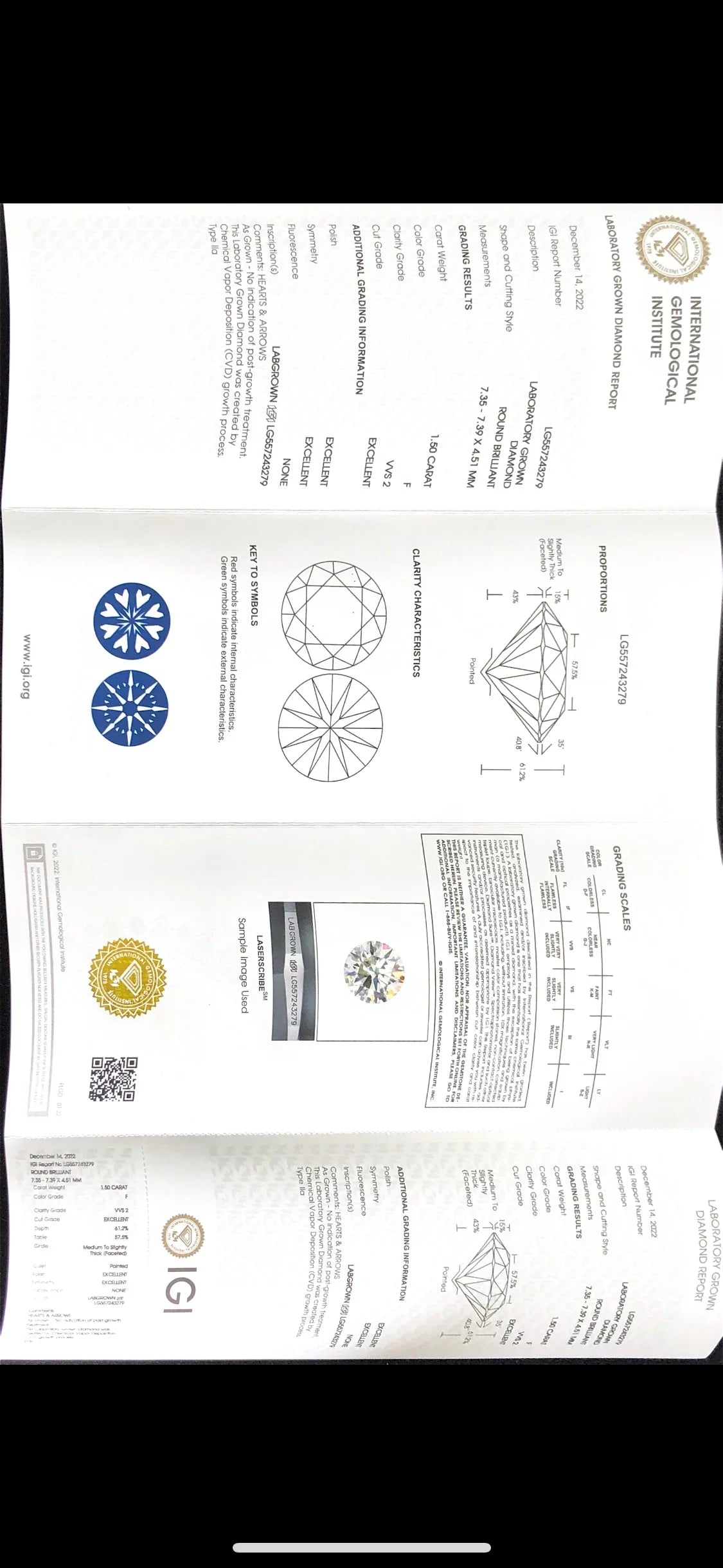IGI Certified 1.50 Carat F VVS Lab Diamond RD Diamond