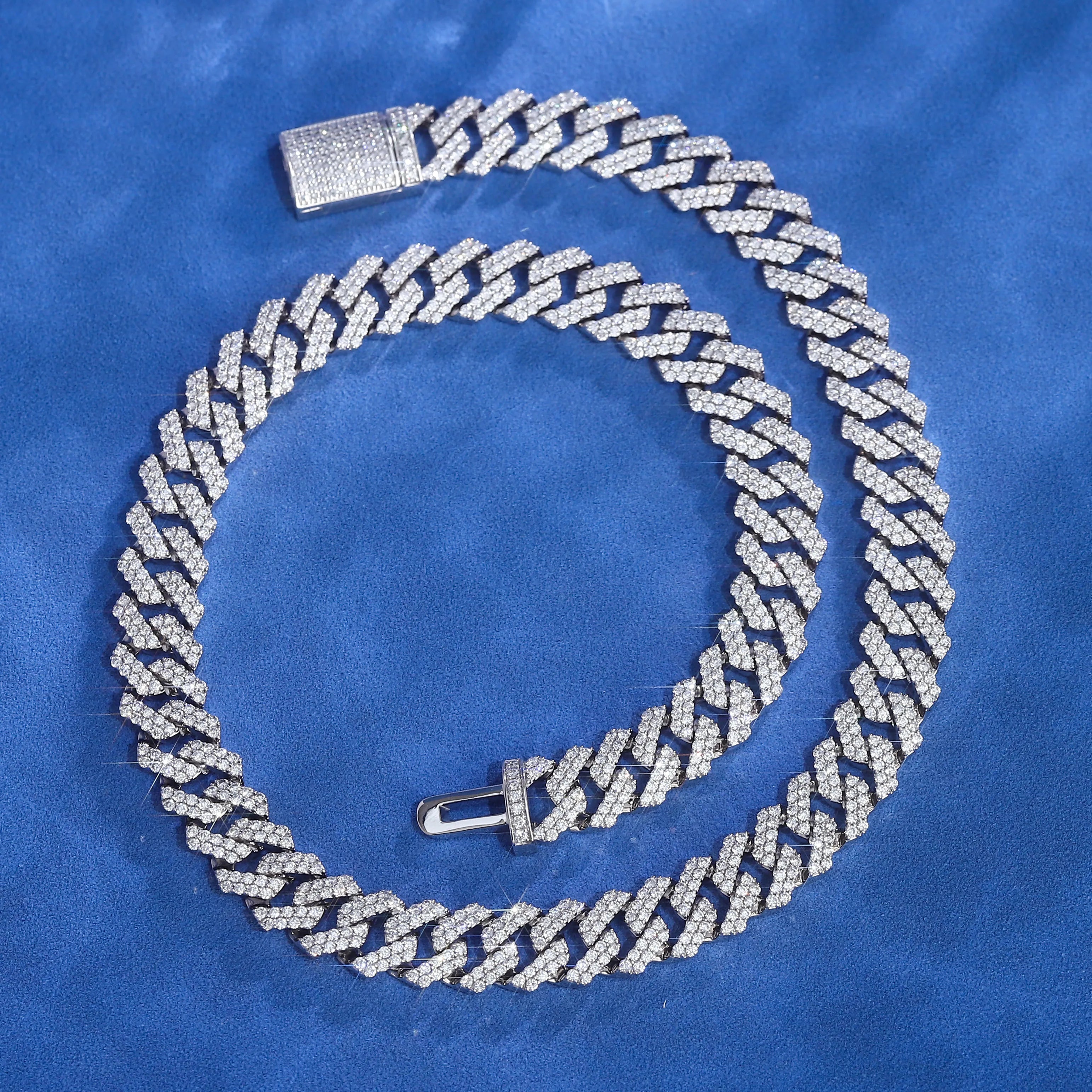 Strong 10KT White Gold Cuban Link Chain VS Clarity Lab Diamond Necklace or Bracelet