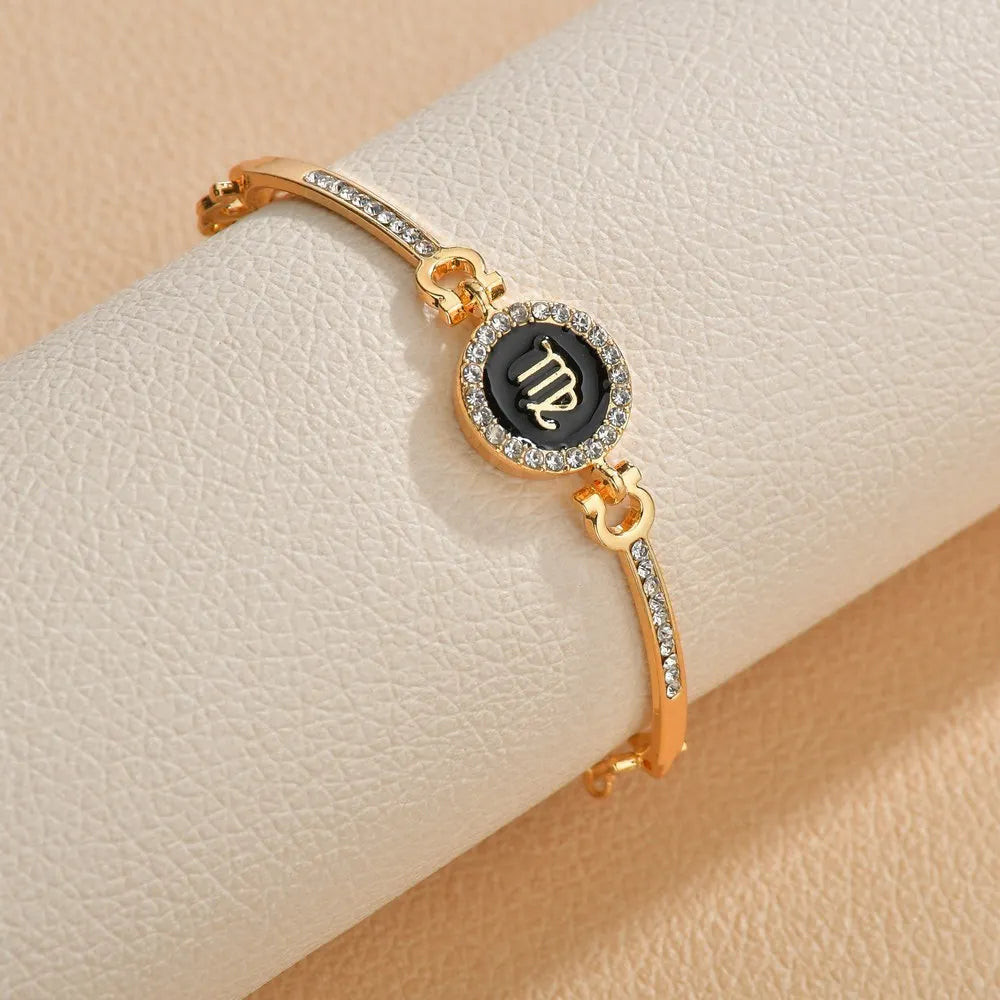 12 Design Zodiac Bracelets Bangles Jewelry Round Horoscope Astrology Bracelet Gold Color Diamond Pendant Charms Bracelet