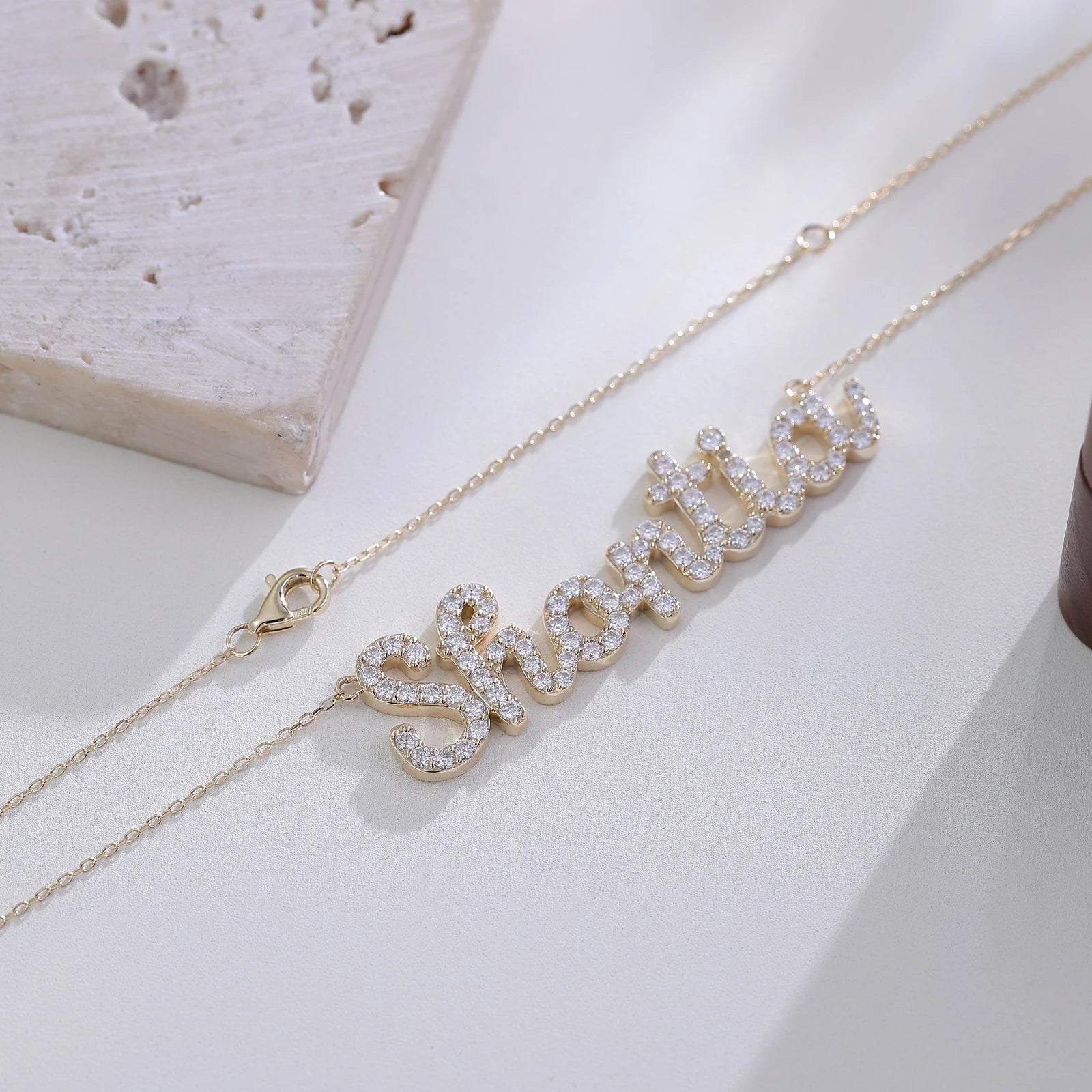 Personalized Name Lab Grown Diamond Necklace Jewelry Any Solid Gold Metal on Request