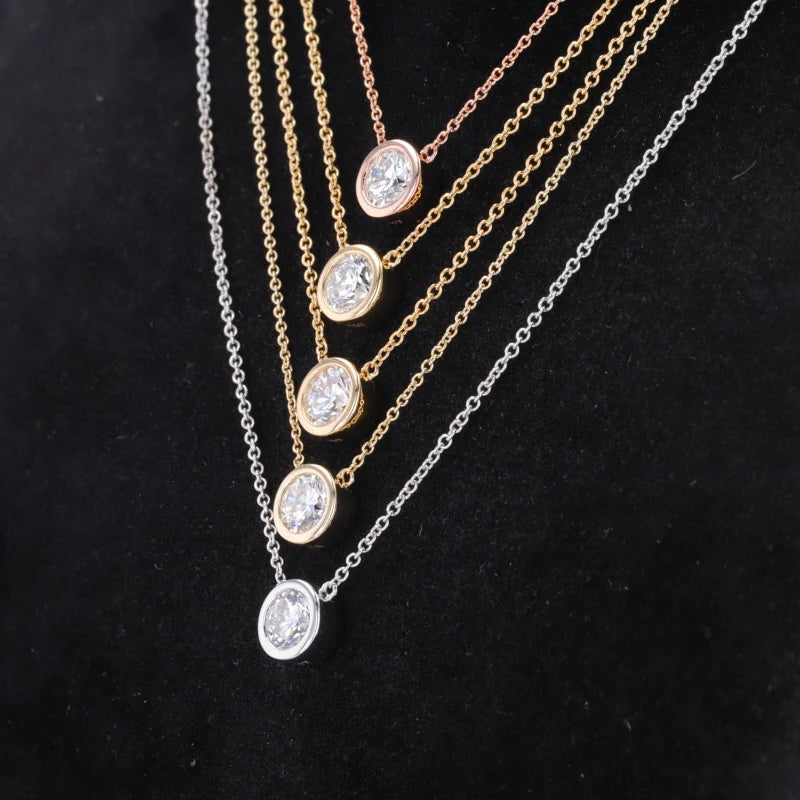 0.5CT 1CT IGI Certificate DEF VVS 10KT 14KT White or Yellow Gold 40+5cm Necklace Round Cut Lab Diamond