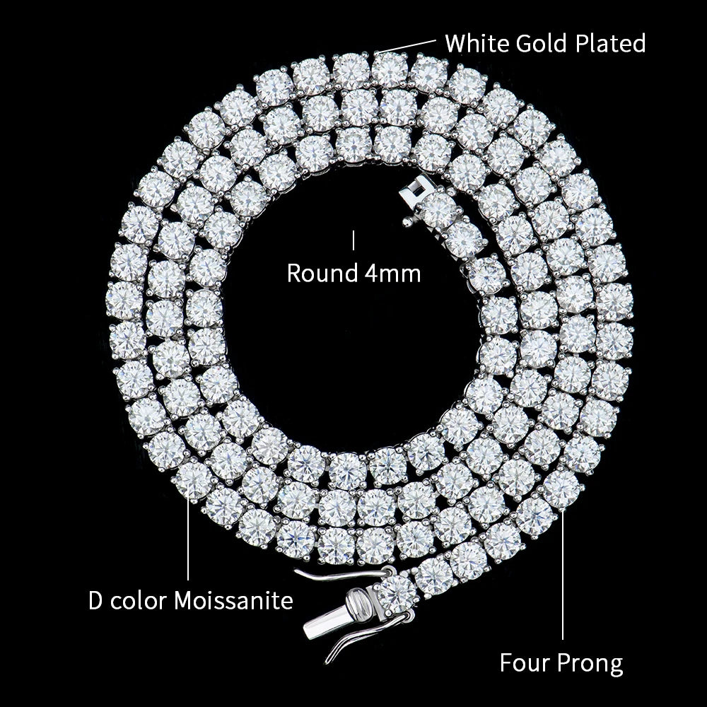 Wholesale Unisex 2 3 4 5 6mm 925 Sterling Silver Iced Out Lab Grown VVS Diamond Moissanite Cluster Tennis Chain