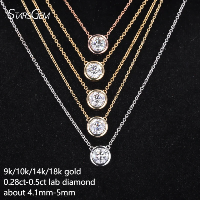 0.5CT 1CT IGI Certificate DEF VVS 10KT 14KT White or Yellow Gold 40+5cm Necklace Round Cut Lab Diamond