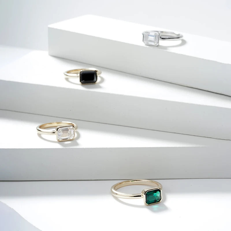 14KT Solid Gold Ring Bezel Diamond Lab Moissanite Diamonds